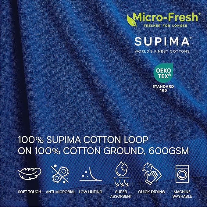 Lacoste Heritage 100% Supima Cotton Hand Towel, Surf Blue, 16" x 30" – Highly Absorbent & Quick Drying, Premium Super Soft Bath Towel, Bathroom Essential, Gift for All Occasions, Machine Washable