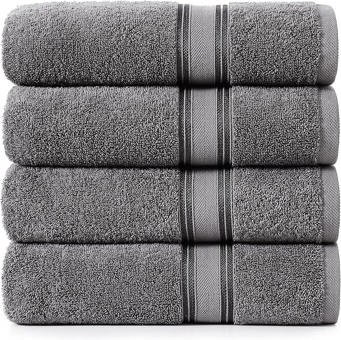 LANE LINEN 100% Cotton Bath Towels 4 Pack (35"x66") - Zero Twist, Premium Cotton Large Towels Set for Bathroom - Quick Dry, Soft & Absorbent Extra Large Bath Towel Set - Oeko Tex Certified - Cool Gery