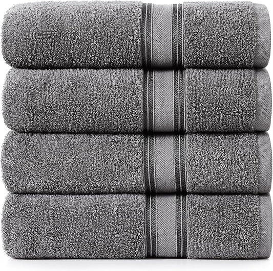 LANE LINEN 100% Cotton Bath Towels 4 Pack (35"x66") - Zero Twist, Premium Cotton Large Towels Set for Bathroom - Quick Dry, Soft & Absorbent Extra Large Bath Towel Set - Oeko Tex Certified - Cool Gery