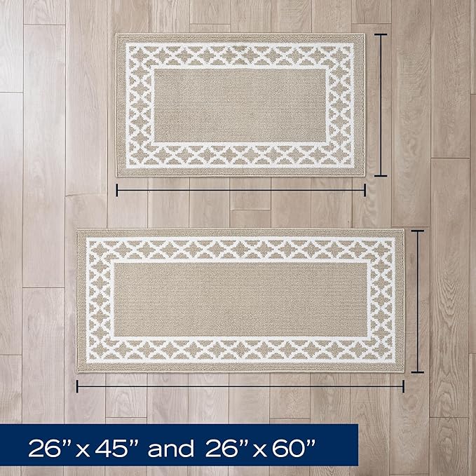 Nautica – Runner Rug 2 Piece Set | Indoor Runners for Hallways and Entry Rugs| Non-Skid Entry and Kitchen Door Mat| Machine Washable Carpet Rugs | 2'2" x 3'9" and 2'2" x 5' | Trellis Beige