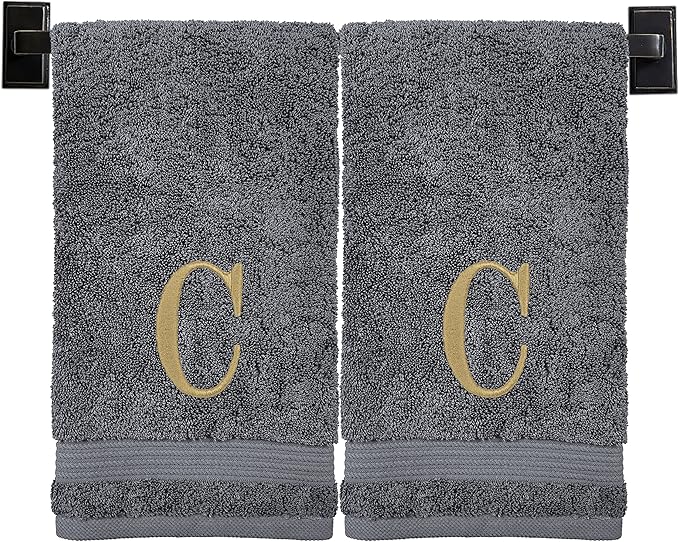 Monogrammed Hand Towels for Bathroom | Luxury Turkish Cotton | Embroidered in USA | Set of 2 | Choose Set Color and Monogram Color | A - Z | Modern Font