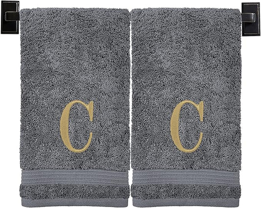 Monogrammed Hand Towels for Bathroom | Luxury Turkish Cotton | Embroidered in USA | Set of 2 | Choose Set Color and Monogram Color | A - Z | Modern Font