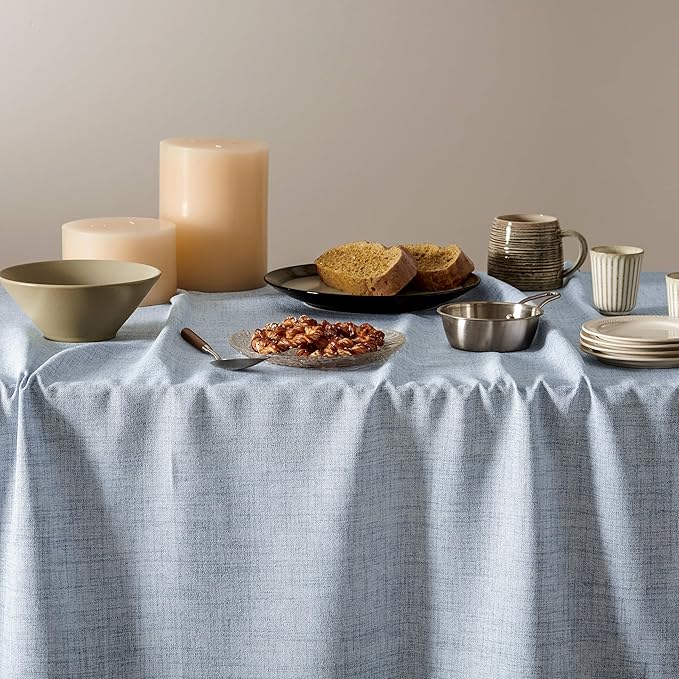 Linen Tablecloth for Square Table 60x60 Inch Blue, Farmhouse Style Blue Tablecloth, Water Resistant Burlap Tablecloths for Dining Table Farmhouse Kitchen