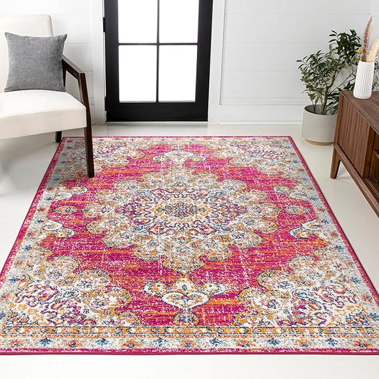 JONATHAN Y Boho Vintage Pink/Cream Indoor Area Rug, 5x8, Bohemian Flair Medallion, Chic, Floral, High Traffic for Living Room, Bedroom, Kitchen, Pet Friendly, Non-Shedding (BMF104A-5)