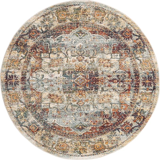 Unique Loom Isabella Collection Area Rug - Adjani (6' 1" Round, Ivory/ Beige)