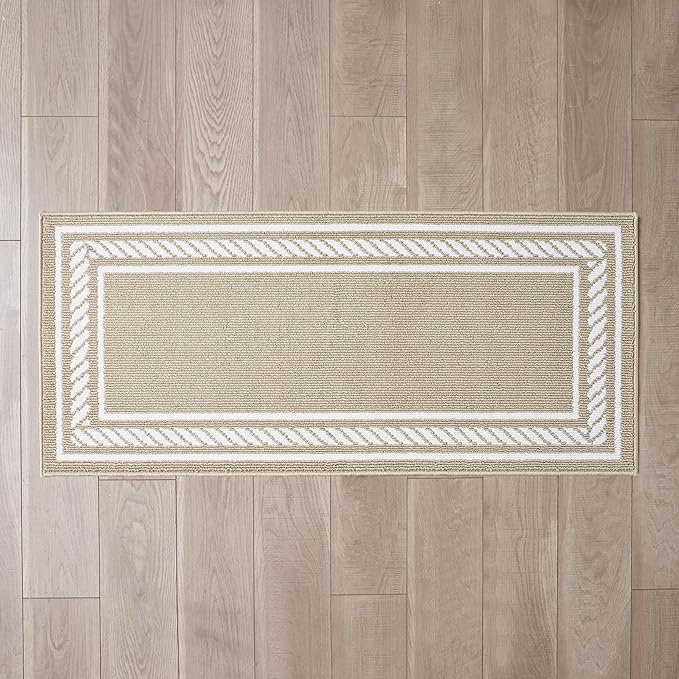 Nautica – Runner Rug | Indoor Runners for Hallways and Entry Rugs| Non-Slip and Non-Skid Entry and Kitchen Door Mat| Machine Washable Entryway Carpet Rugs | 2'2" x 5' | Rope Border Beige
