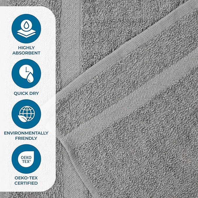 Superior 4-Piece Cotton Bath Towel Set, Towels for Adults, Kids, Fast Drying Body Towels, Shower, Bath, Pool, Guest/Master Bathroom Essentials, Dorm, Home, Apartment, Franklin Collection, Charcoal