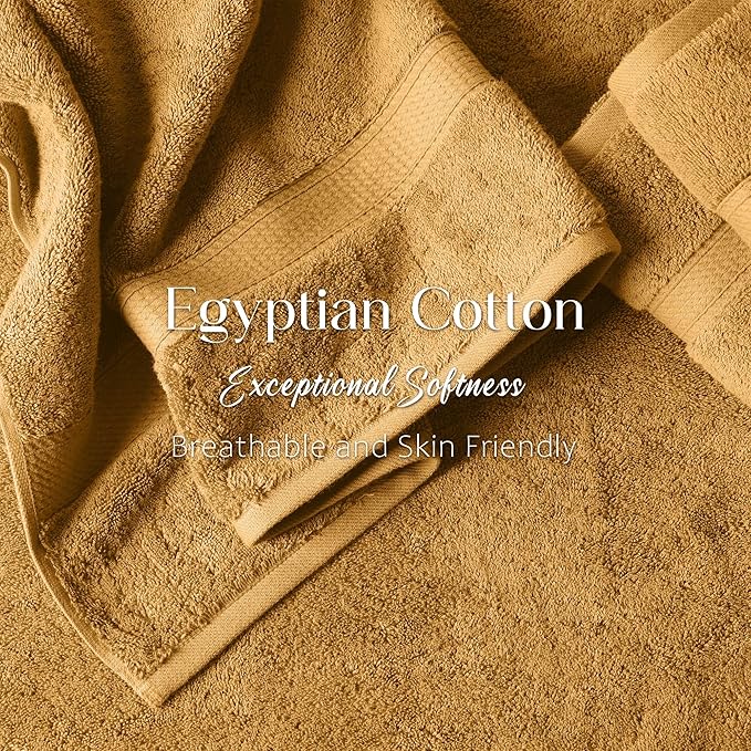 Superior Egyptian Cotton Pile 3-Piece Towel Set, Includes 1 Bath, 1 Hand, 1 Face Towel/Washcloth, Heavyweight, Ultra Soft Luxury Towels, Thick Plush Essentials, Guest Bath, Spa, Hotel Bathroom, Gold