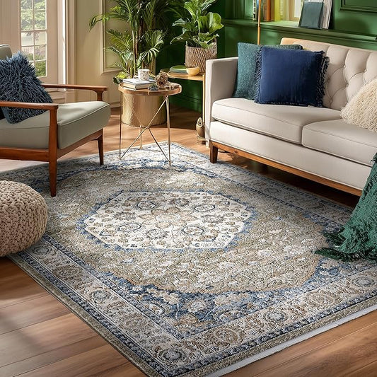 Well Woven Indira Mythos Vintage Medallion Emerald Green 9x13 (9'3" x 12'6") Area Rug | Heritage-Inspired, Soft & Durable, Easy to Clean for Living Room, Bedroom, Dining Room