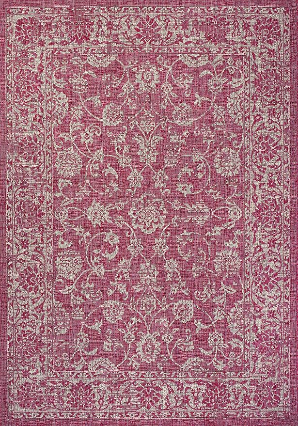 JONATHAN Y Weave Floral Indoor Outdoor Area Rug 5X8 Fuchsia/Light Gray, Tela Bohemian Textured for Backyard, Patio, Porch, Easy-Cleaning, High Traffic, Pet-Friendly, Non-Shedding (SMB100G-5)