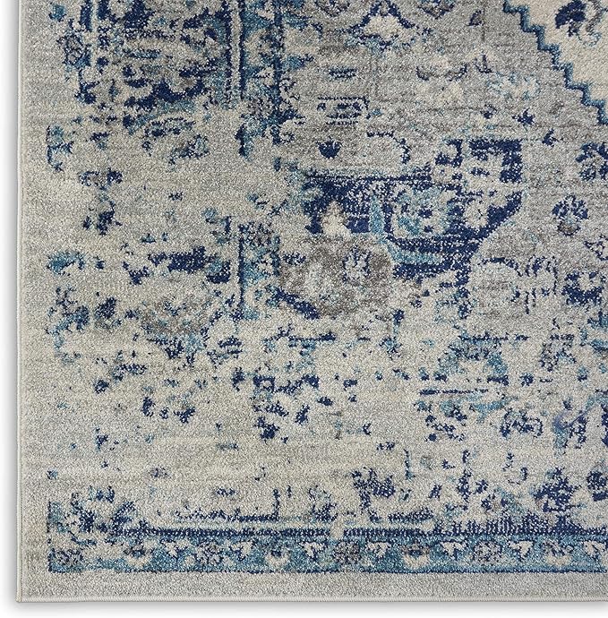 Nourison Home Tranquil Ivory/Light Blue 8'10" x 11'10" Area Rug - Easy Clean, Non Shedding, Bed Room, Living Room, Dining Room, Kitchen (9' x 12')