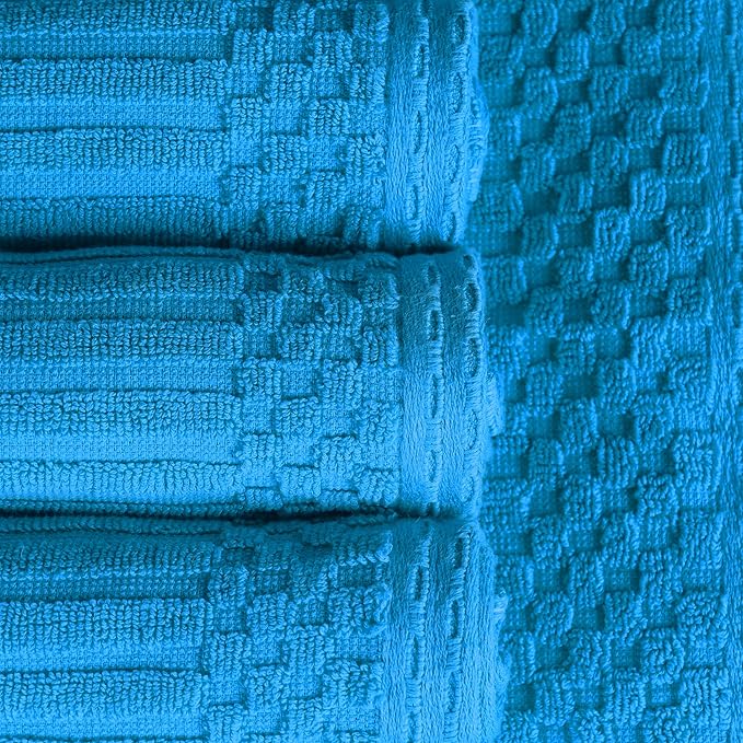 Cotton 4-Piece Solid and Ribbed Hand Towel Set, Hand Towels- 16" x 28", Azure by Superior