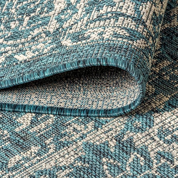 JONATHAN Y Weave Floral Indoor Outdoor Area Rug 8X10 Teal/Gray, Tela Bohemian Textured for Backyard, Patio, Porch, Easy-Cleaning, High Traffic, Pet-Friendly, Non-Shedding (SMB100C-8)