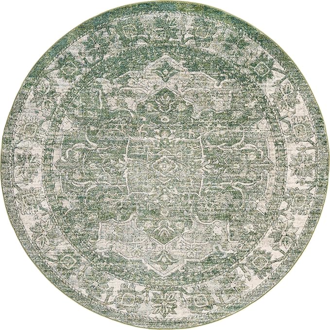 Unique Loom Isabella Collection Area Rug - Adjani (7' 10" Round, Green/ Ivory)