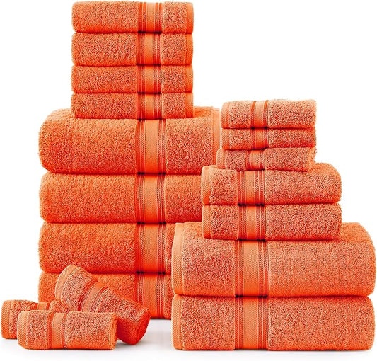 LANE LINEN Luxury Bath Towel Set of 18 – 100% Cotton, 6 Bath Towels, 6 Hand Towel & 6 Washcloths, Zero Twist, Remains Soft & Absorbent Even After Multiple Washes, Quick Dry - Tiger Lily