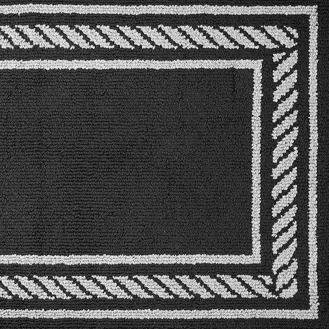 Nautica – Runner Rug | Indoor Runners for Hallways and Entry Rugs| Non-Slip and Non-Skid Entry and Kitchen Door Mat| Machine Washable Entryway Carpet Rugs | 2'2" x 3'9" | Rope Border Black