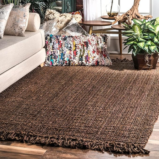 Nuloom Daniela Chocolate, 6' x 9', Handmade, Jute, Tassel, Soft and Textured, High Traffic, Stain Resistant, Easy Clean, Durable Area Rug for Bedroom, Living Room, Dining Space, Foyer, Entryway