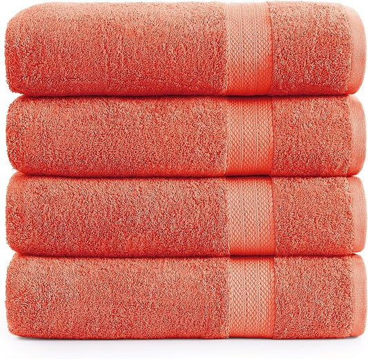 LANE LINEN 100% Cotton Premium Bath Sheets Set of 4 (35"x66") - Extra Large Bath Towels - Quick Drying, Soft & Absorbent Oversized Bathroom Towel Sets - Holds well after Multiple Washes - Living Coral