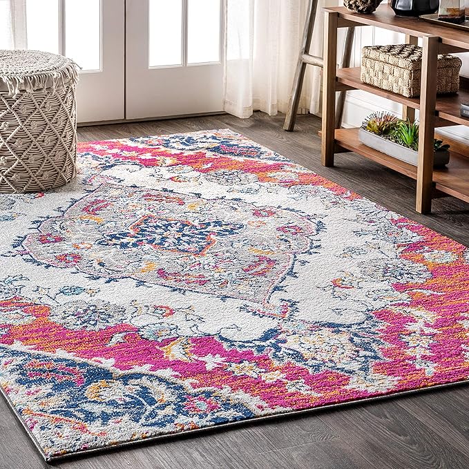 JONATHAN Y Boho Vintage Multi Indoor Area Rug, 4x6, Bohemian Flair Medallion, Chic, Floral, High Traffic for Living Room, Bedroom, Kitchen, Pet Friendly, Non-Shedding (BMF105A-4)