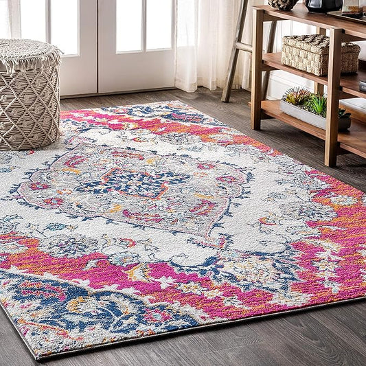 JONATHAN Y Boho Vintage Multi Indoor Area Rug, 4x6, Bohemian Flair Medallion, Chic, Floral, High Traffic for Living Room, Bedroom, Kitchen, Pet Friendly, Non-Shedding (BMF105A-4)
