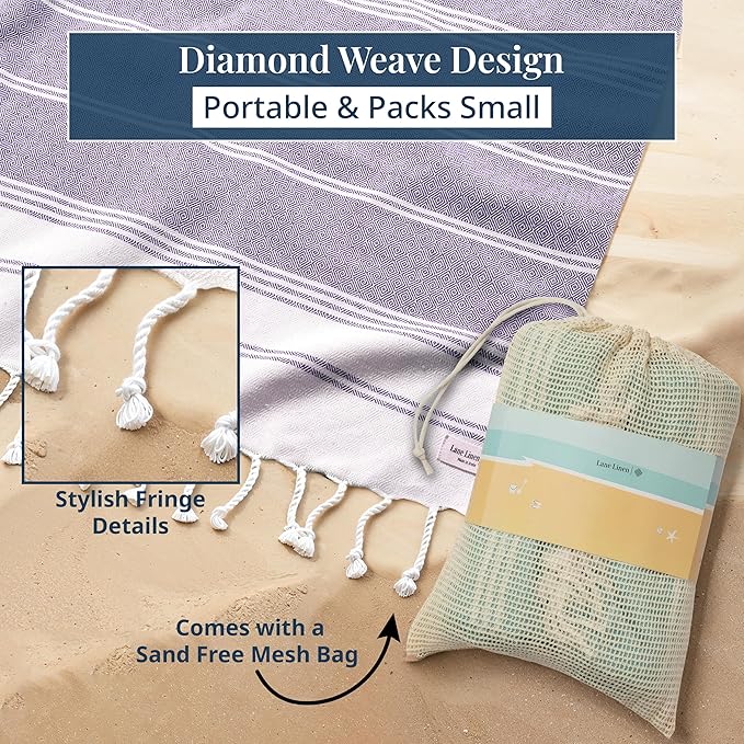 LANE LINEN Outdoor Blanket for Beach Necessities - Large Outdoor Blanket with Soft Pre-Washed, Diamond Weave Design (82"x82"), Beach Supplies for Summer Vacation, or Road Trips – Day Break