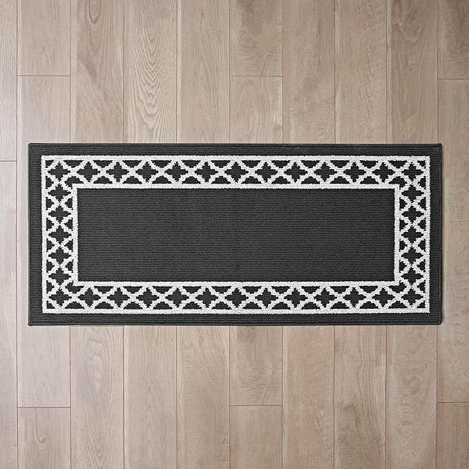 Nautica – Runner Rug | Indoor Runners for Hallways and Entry Rugs| Non-Slip and Non-Skid Entry and Kitchen Door Mat| Machine Washable Entryway Carpet Rugs | 2'2" x 5' | Trellis Black