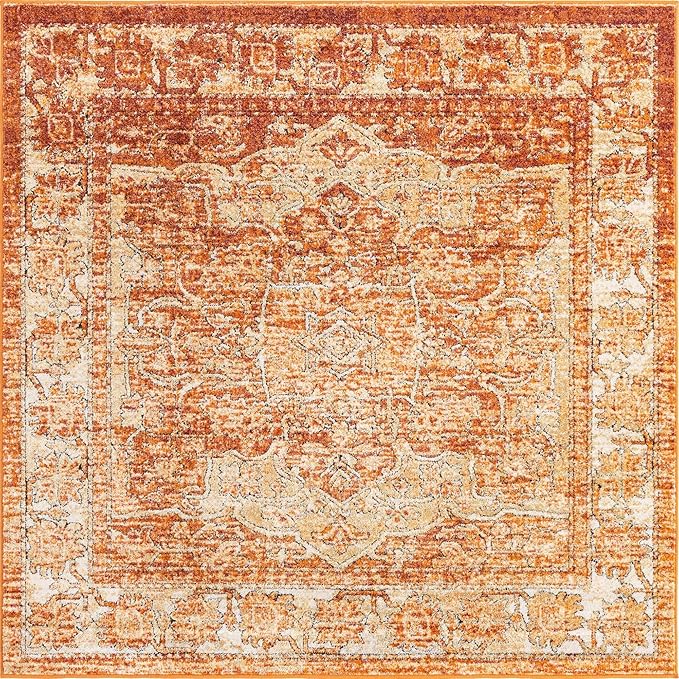 Unique Loom Isabella Collection Area Rug - Adjani (5' 4" Square, Rust Red/ Black)