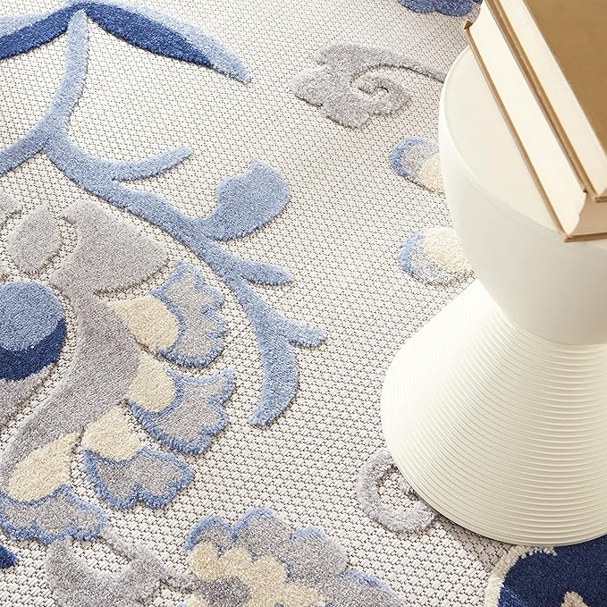 Nourison Home Aloha Blue Grey 7'10" x Round Area Rug - Easy Clean, Non Shedding, Bed Room, Living Room, Dining Room, Kitchen (8' x Round)