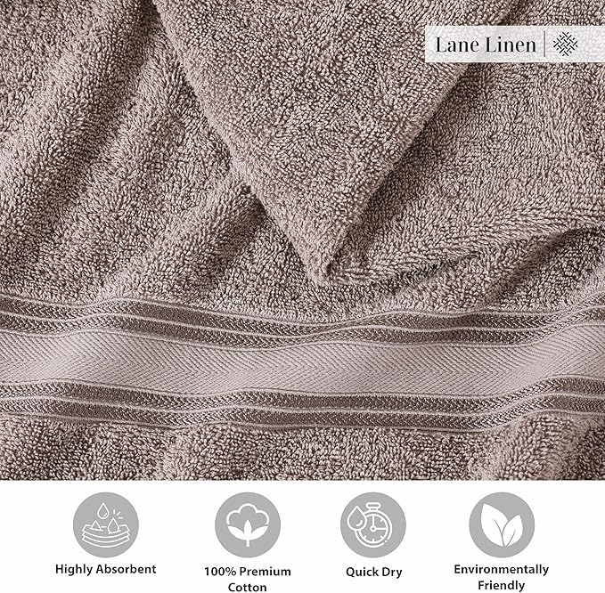 LANE LINEN Luxury 100% Cotton Towels Set 18 – Zero Twist, 6 Bath Towels, 6 Hand Towel & 6 Washcloths, Stays Plush After Washes, Ideal for Spa, Hotel & Family Bathrooms, Highly Absorbent – Platinum