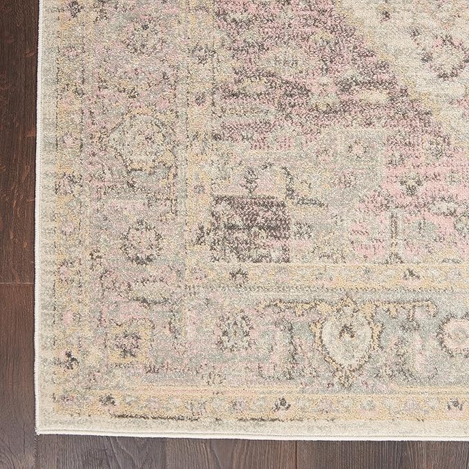 Nourison Home Tranquil Ivory/Pink 5'3" x 7'3" Area Rug, Distressed, Bed, Living, Dining Room, Kitchen, Easy Cleaning, Non Shedding, (5' x 7')