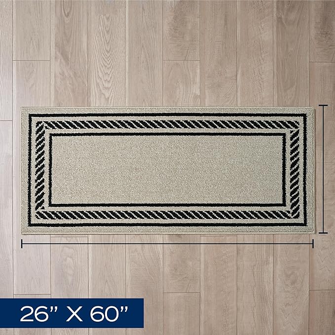 Nautica – Runner Rug | Indoor Runners for Hallways and Entry Rugs| Non-Slip and Non-Skid Entry and Kitchen Door Mat| Machine Washable Entryway Carpet Rugs | 2'2" x 5' | Rope Border Natural Twist