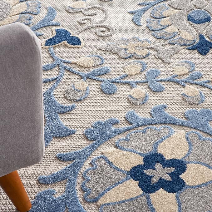 Nourison Home Aloha Blue Grey 9' x 12' Area Rug - Easy Clean, Non Shedding, Bed Room, Living Room, Dining Room, Kitchen (9' x 12')