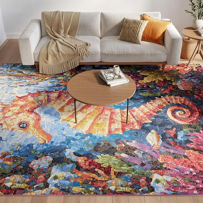 Nourison Home Color Splash Multicolor 9'10" x 13'2" Area Rug - Easy Clean, Non Shedding, Bed Room, Living Room, Dining Room, Kitchen (10' x 13')