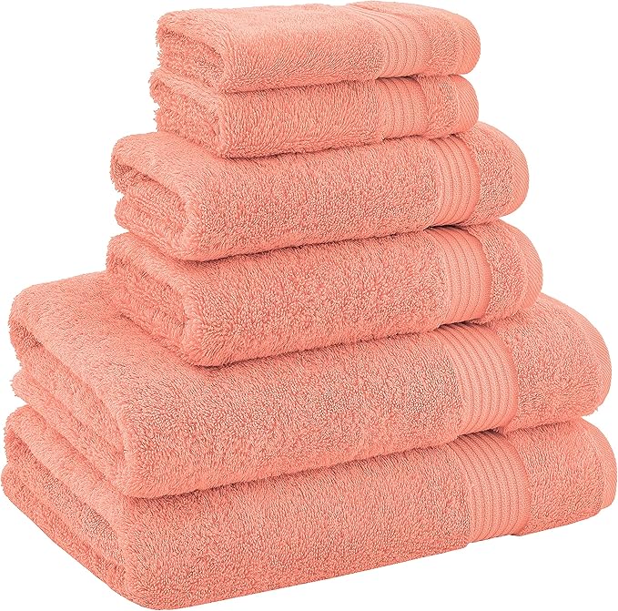 American Veteran Towel, 100% Cotton Turkish 6 Piece Towel Set, Luxury Towels Set of 6 for Bathroom Essentials, 2 Bath Towels 2 Hand Towels 2 Washcloths, Coral