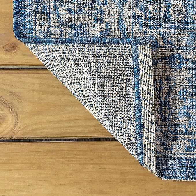 JONATHAN Y Weave Floral Indoor Outdoor Square Area Rug 9X9 Navy/Gray, Tela Bohemian Textured for Backyard, Patio, Porch, Easy-Cleaning, High Traffic, Pet-Friendly, Non-Shedding (SMB100B-9SQ)