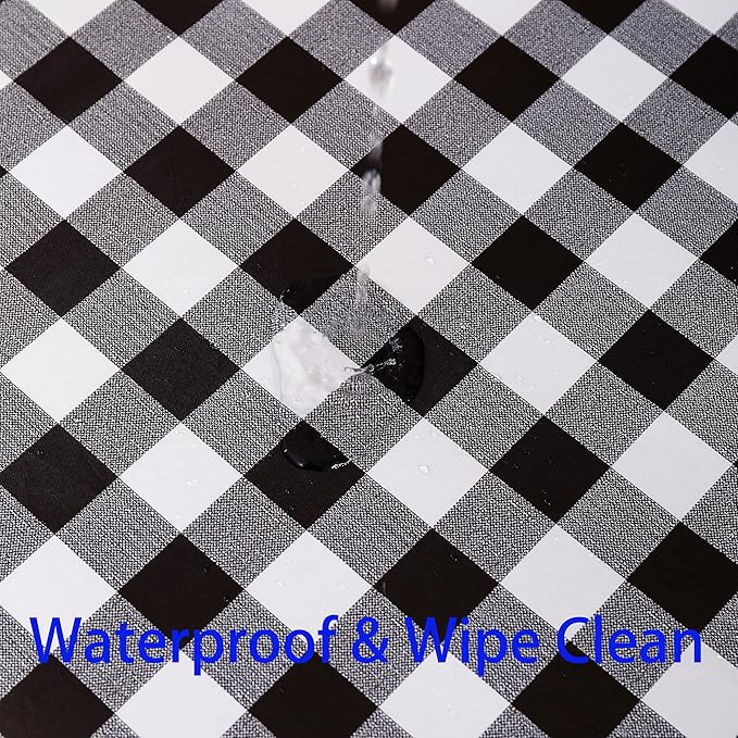 Heavy Duty Vinyl Tablecloth with Flannel Backing Waterproof Oil-Proof Plastic Table Cloth Stain-Resistant Wipeable Rectangle or Square Table Cover for Indoor and Outdoor (Black Checkered, 60x84 Inch)