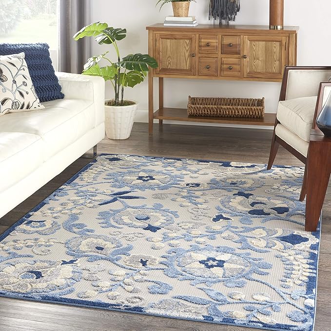 Nourison Home Aloha Blue Grey 5'3" x 7'5" Area Rug - Easy Clean, Non Shedding, Bed Room, Living Room, Dining Room, Kitchen (5' x 8')