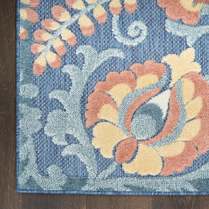 Nourison Home Aloha Blue Rose 5'3" x 7'5" Area Rug - Easy Clean, Non Shedding, Bed Room, Living Room, Dining Room, Kitchen (5' x 8')