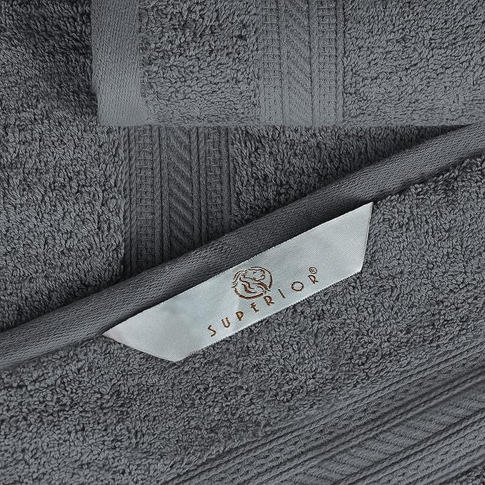 Superior Long Staple 100% Combed Cotton 700GSM 8-Piece Solid Towel Set for Bathroom, Shower, Kitchen-Super Soft, Plush, Assorted 8-Piece Towels, 4 Face/Washcloths, 2 Hand Towels, 2 Bath Towels, Grey