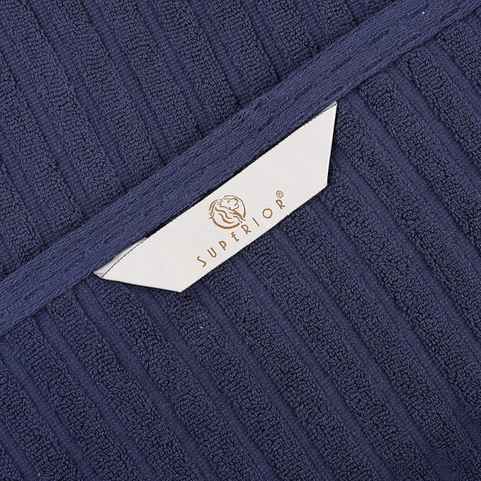 Cotton 2-Piece Solid and Ribbed Bath Towel Set, Bath Towels- 27" x 54", Navy Blue by Superior