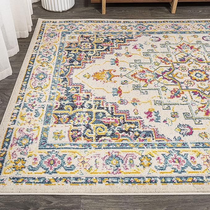 JONATHAN Y Brooklyn Geometric Medallion Beige/Ivory Indoor Area Rug, 8x10, Vintage, Bohemian, Easy-Cleaning for Living Room, Bedroom, Kitchen, Pet Friendly, Non-Shedding (MDP207B-8)