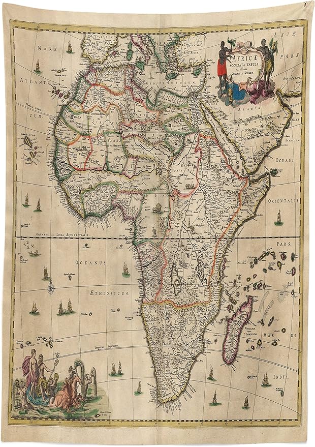 Ambesonne Antique Tablecloth, Old Map of Africa Continent Historic Rustic Manuscript Geography, Rectangular Table Cover for Dining Room Kitchen Decor, 52" X 70", Sand Brown