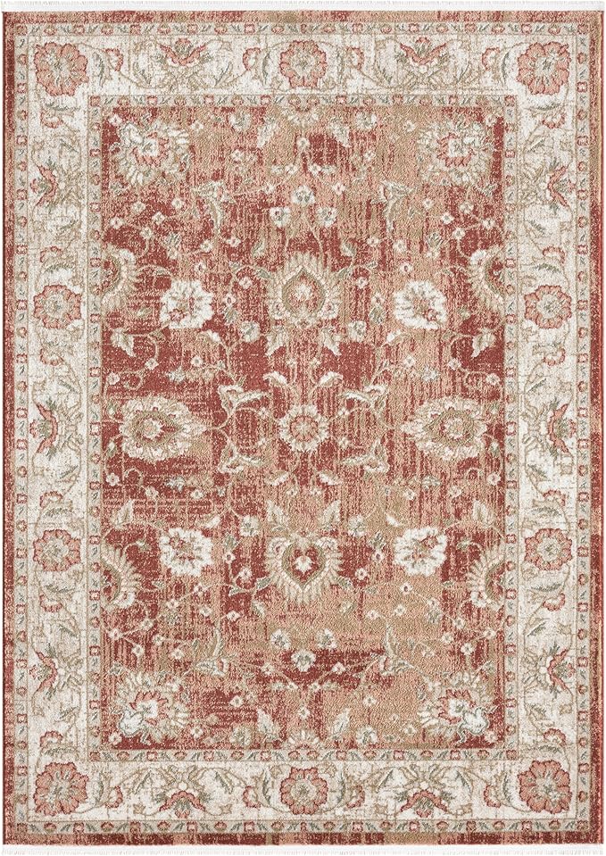 Well Woven Indira Elysium Vintage Panel Crimson 8x10 (7'10" x 9'10") Area Rug | Heritage-Inspired, Soft & Durable, Easy to Clean for Living Room, Bedroom, Dining Room