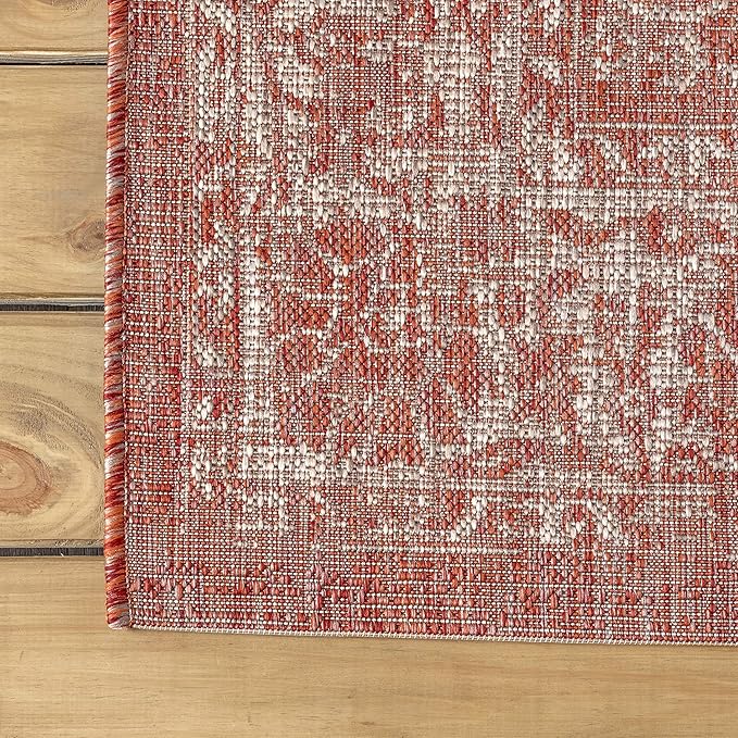 JONATHAN Y Weave Floral Indoor Outdoor Area Rug 8X10 Red/Taupe, Tela Bohemian Textured for Backyard, Patio, Porch, Easy-Cleaning, High Traffic, Pet-Friendly, Non-Shedding (SMB100A-8)