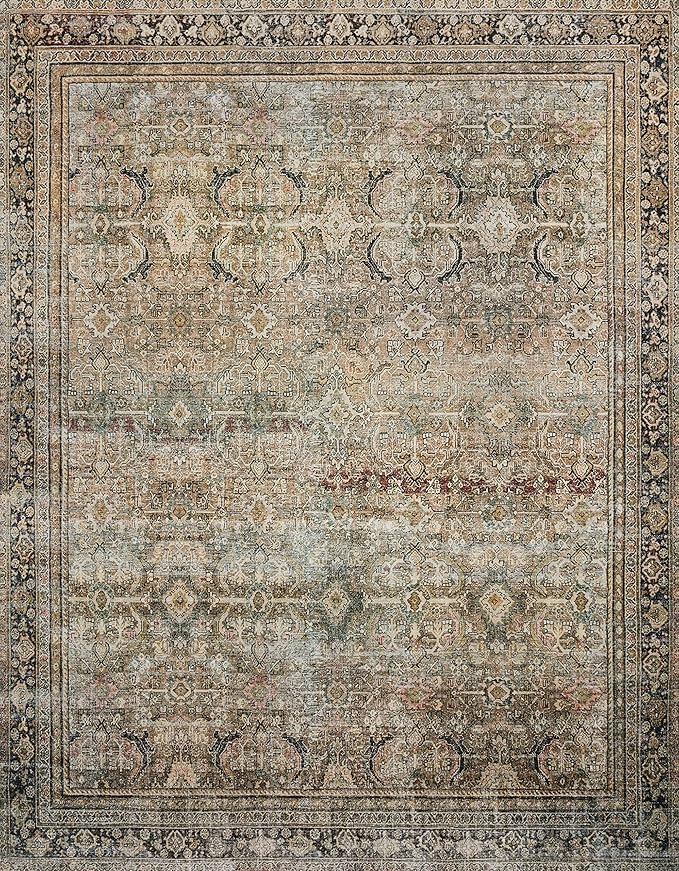 Loloi Layla Collection LAY-03 Olive/Charcoal 2'-6" x 12'-0" .13" Thick Runner Rug, Soft, Durable, Vintage Inspired, Distressed, Low Pile, Non-Shedding, Easy Clean, Printed, Living Room Rug
