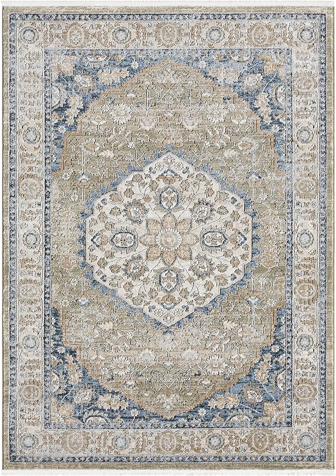 Well Woven Indira Mythos Vintage Medallion Emerald Green 9x13 (9'3" x 12'6") Area Rug | Heritage-Inspired, Soft & Durable, Easy to Clean for Living Room, Bedroom, Dining Room