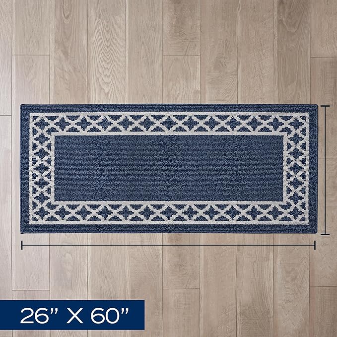 Nautica – Runner Rug | Indoor Runners for Hallways and Entry Rugs| Non-Slip and Non-Skid Entry and Kitchen Door Mat| Machine Washable Entryway Carpet Rugs | 2'2" x 5' | Trellis Denim