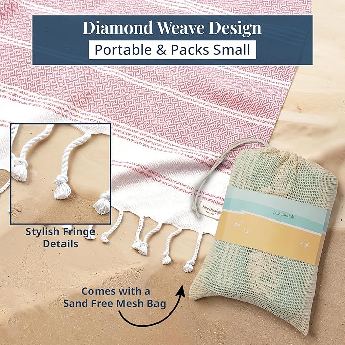 LANE LINEN Beach Vacation Essentials Blanket- Large Beach Blanket Sandproof with Quick Dry Comfort 82"x82", Perfect for Family Vacations, Park Outings, or Social Games – Candy Pink