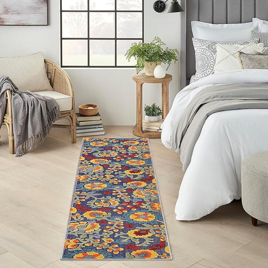 Nourison Home Aloha Navy Multicolor 2' x 6' Area Rug - Easy Clean, Non Shedding, Bed Room, Living Room, Dining Room, Kitchen (6' Runner)