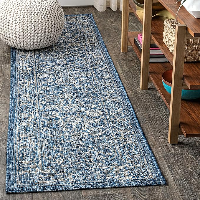 JONATHAN Y Weave Floral Indoor Outdoor Runner Rug 2X8 Navy/Gray, Tela Bohemian Textured for Backyard, Patio, Porch, Easy-Cleaning, High Traffic, Pet-Friendly, Non-Shedding (SMB100B-28)